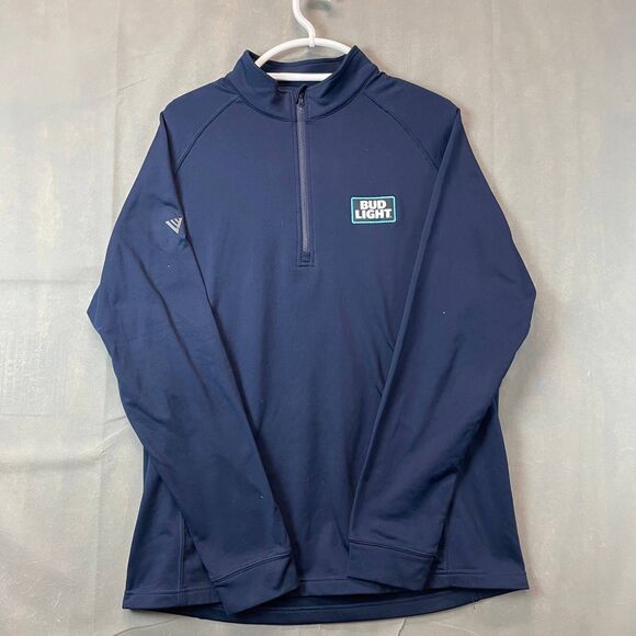 Bud Light Levelwear Quarter Zip Pullover Men’s Large Navy Logo Performance Top - Picture 1 of 11
